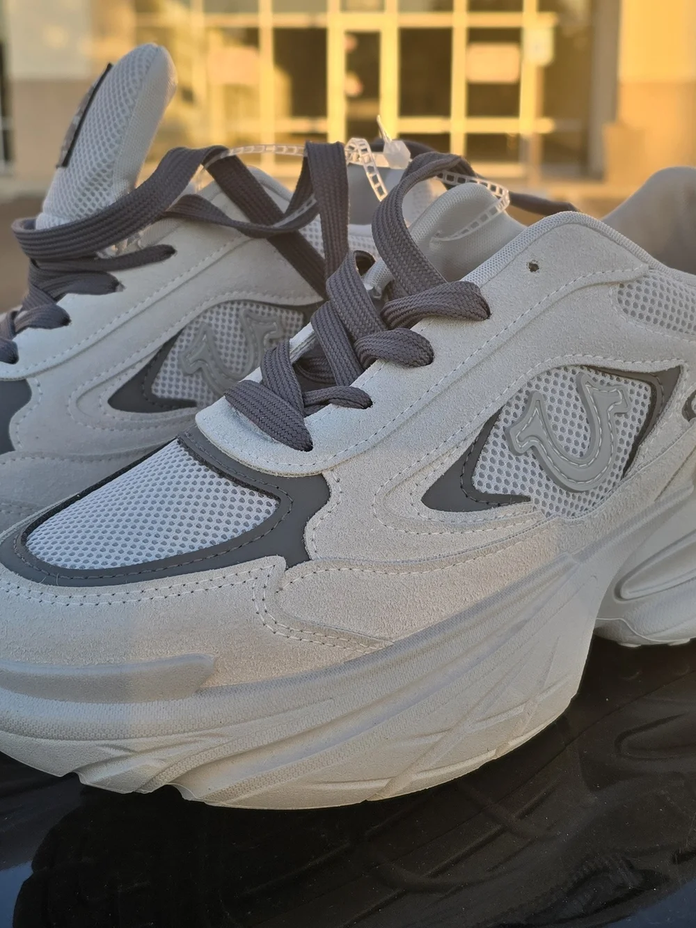 True Religion Men White and Gray Mesh Lace-Up Sneakers